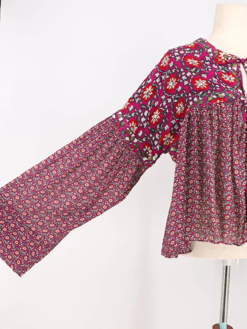 FREE PEOPLE Malia Babydoll Jacket Beaded Floral Tie Front Size S
